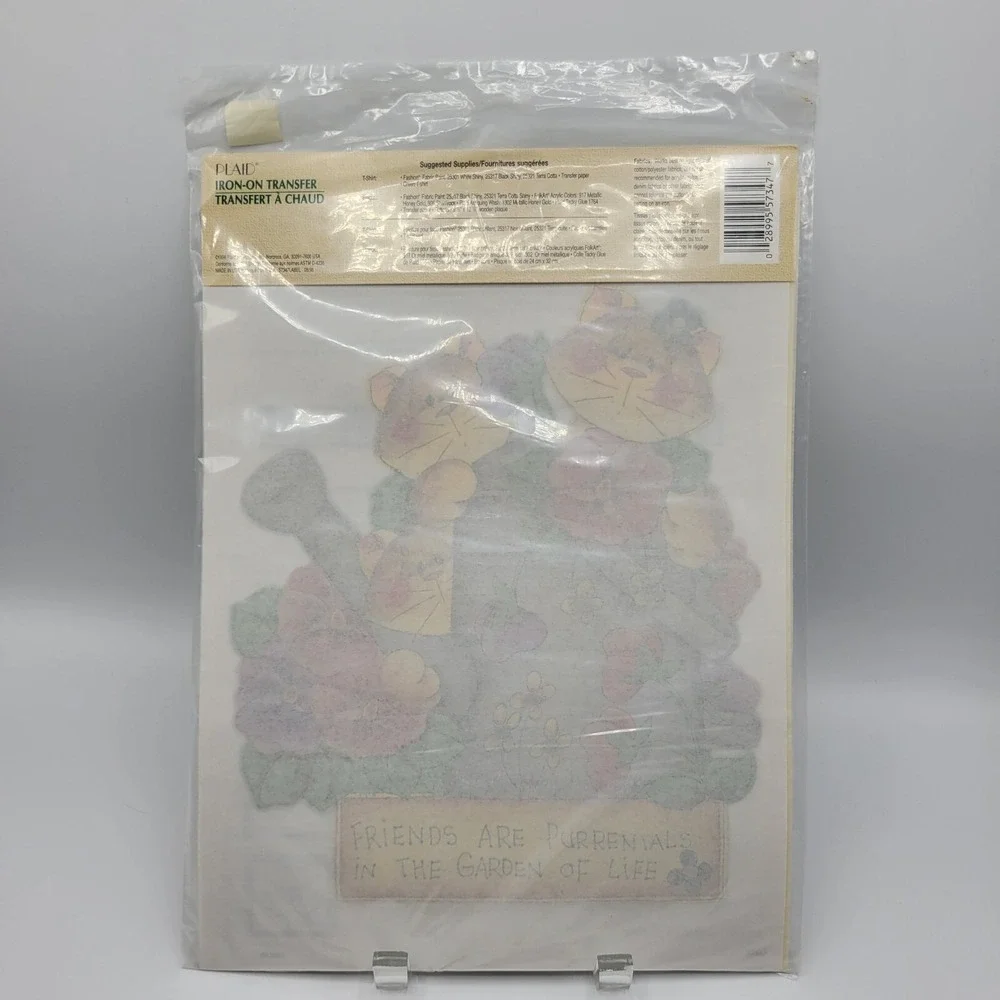 Vintage 1996 Plaid 57347 Friends are Purrenials Rose Calton Iron On Transfer USA